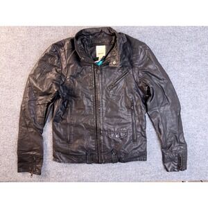 Diesel Mens Small Black Coated Cotton Biker Jacket Teal Lining Moto Streetwear S